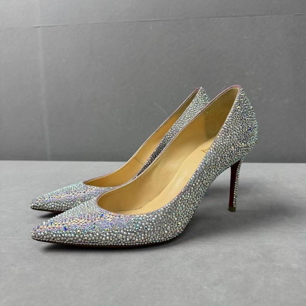 🚩steal Authentic Christian Louboutin Silver Rhinestone Heels 85mm